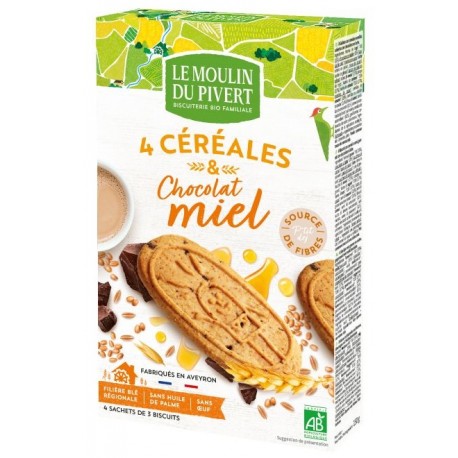 Biscuits Ptit Dej Miel Chocolat - 190g - Le Moulin du Pivert