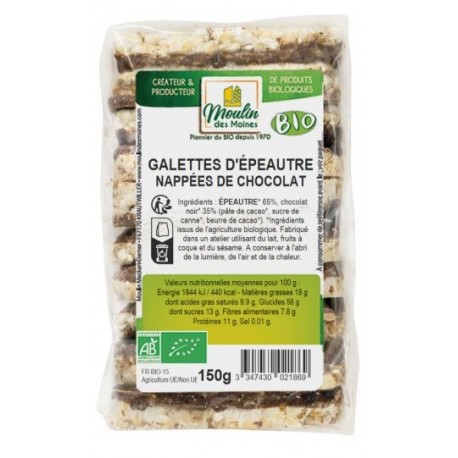 Galettes D'Épeautre Nappées Chocolat - 150g - Moulin des Moines