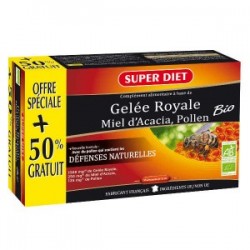 Gelée Royale Miel d'Acacia, Pollen Bio - 20+10 Ampoules - SuperDiet