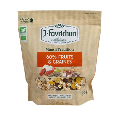 Muesli Tradition - 60% de Fruits & Graines - 500g - Favrichon