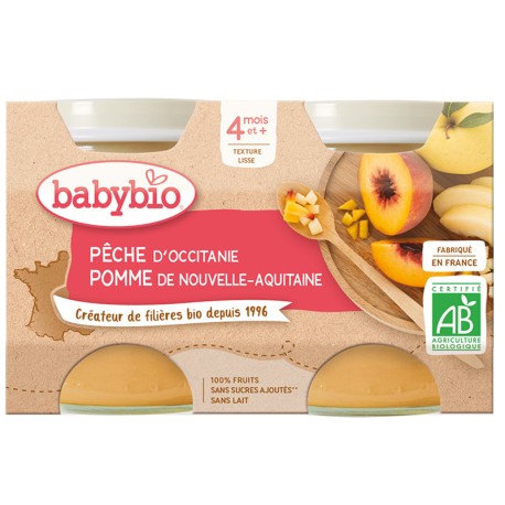 Petits Pots Pêche, Pomme - 2x130g - Babybio