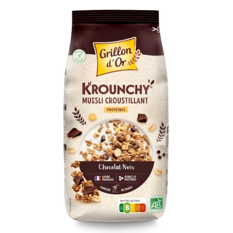 Krounchy Chocolat Noir Protéines - 500g - Grillon d'Or